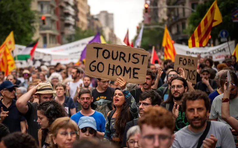 Barcelona locals protesting against overtourism